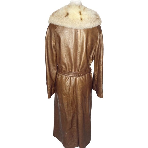Dan Di Modes Womens Vtg Leather Jacket Fur Collar Long With Belt Sz 16 Trench - Picture 4 of 12